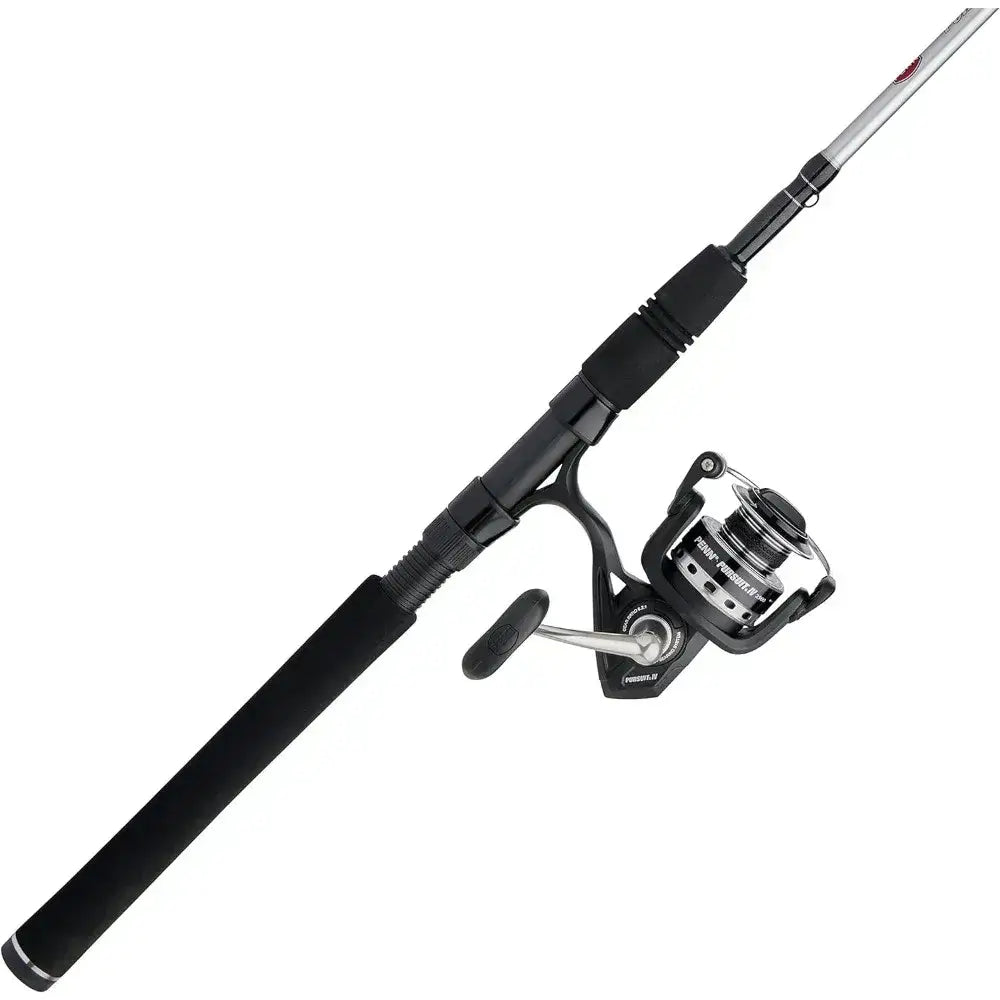 Black fishing rod and reel combo positioned upright, ideal for anglers seeking equipment for fishing success.