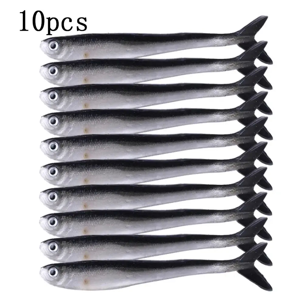 10 pieces of Black Minnow Jerk Shad bait lures, 8cm soft silicone fish lures for effective fishing.