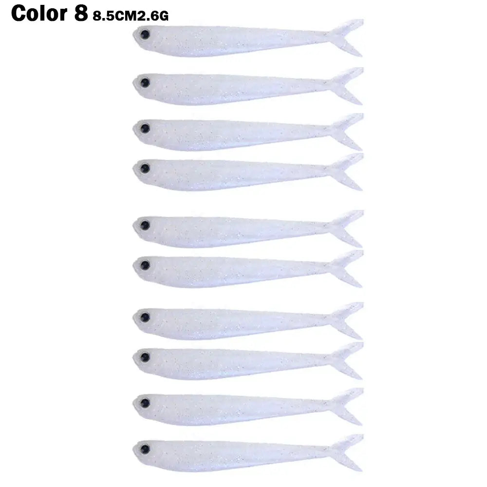10PCS Color 8 Soft Silicone Fish Lures 8.5cm/2.6g for Freshwater and Saltwater Fishing Tackle.