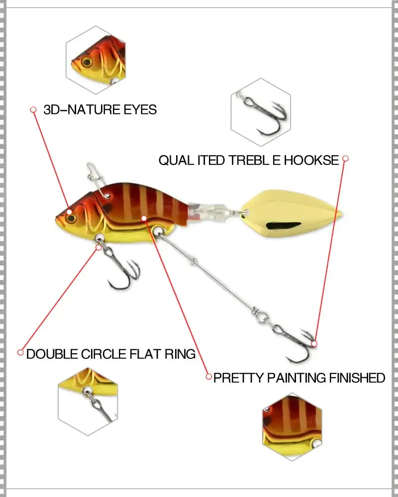 1Pcs Rotating Metal VIB vibration Bait Spinner Spoon Fishing Lures 13.6g 4.4cm Jigs Trout Winter Fishing Hard Baits Tackle Pesca.