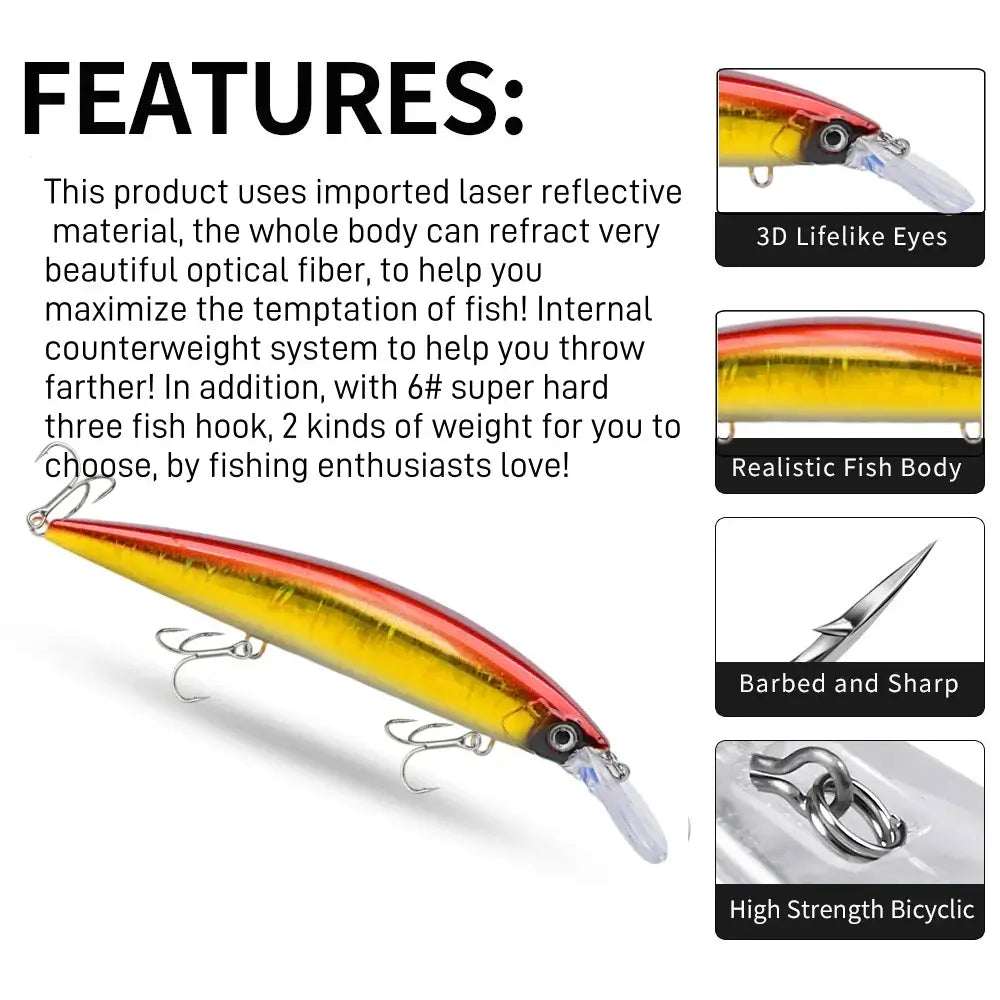 1pc 33G/10.8CM MINNOW Fishing Lure Global New Release Sinking Lure for Long Casting Hard Bait Tackle for Fly Fishing.