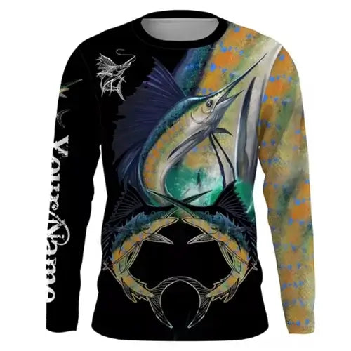 2025 men’s fishing shirt with vibrant fish print, long sleeves for sun protection, perfect for summer outdoor activities.
