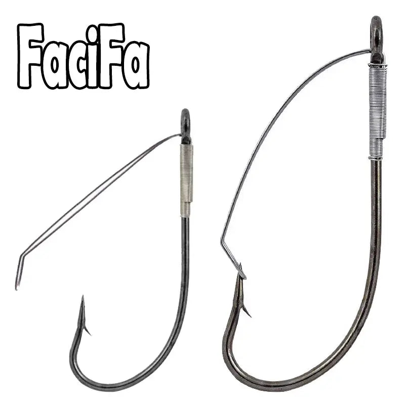 Two high carbon steel weedless barbed fishing hooks designed for wacky rig setups.