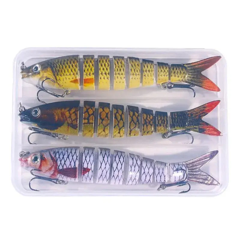 3PCS multi jointed fishing lures in a box, 13.5cm, slow sinking segmented bait for bass and trout fishing.