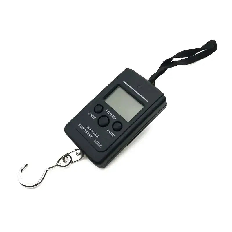 Portable 40kg digital hanging fishing scale with hook and LCD display for accurate weight measurement.