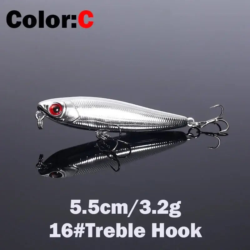 5.5cm 3.2g Floating Pencil Fishing Lure with 16# Treble Hook for topwater fishing