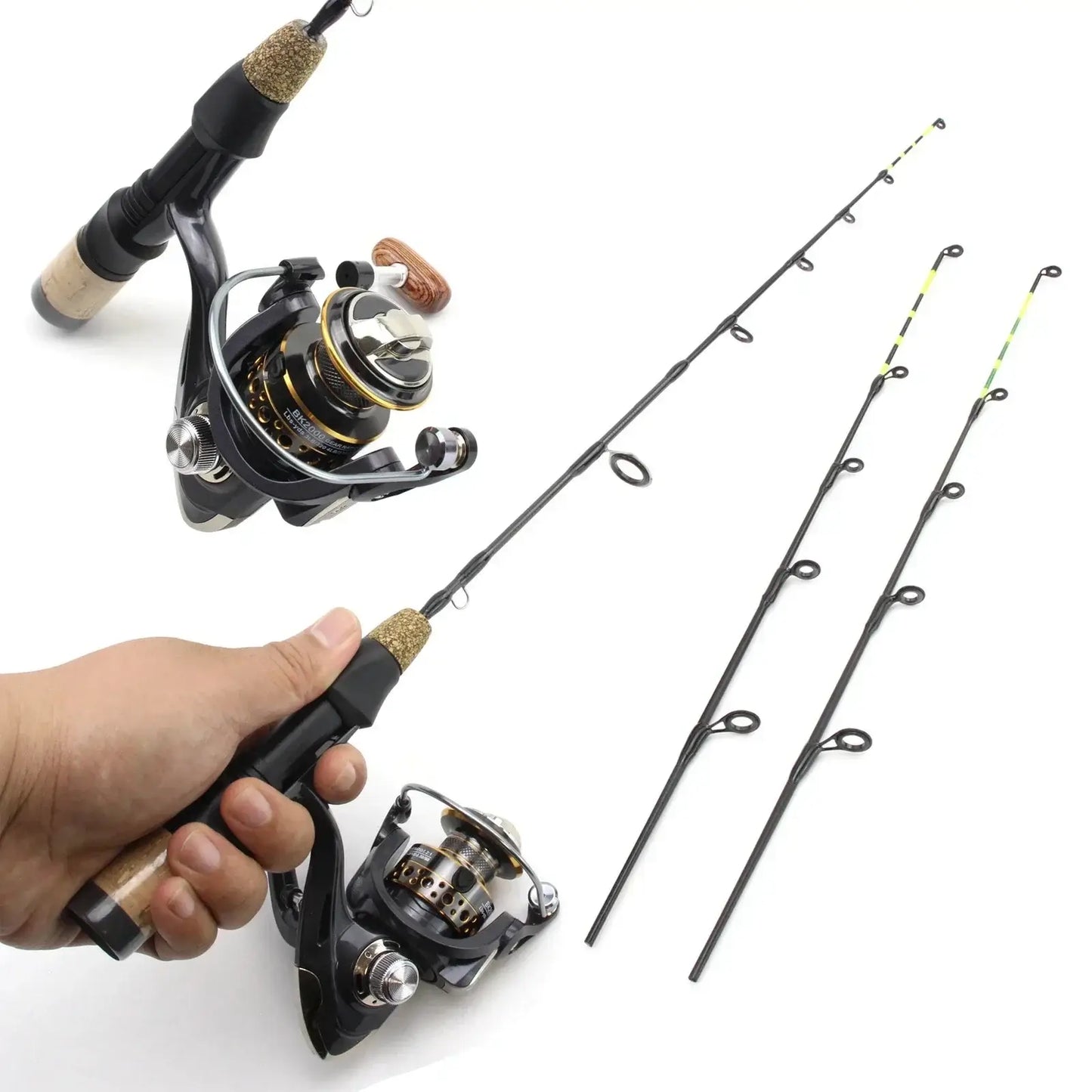 60cm Ice Fishing Rod With Reel Portable Light Folded Pole Carbon Fiber River Shrimp Fishing Pole Winter Fishing Tackle Set.