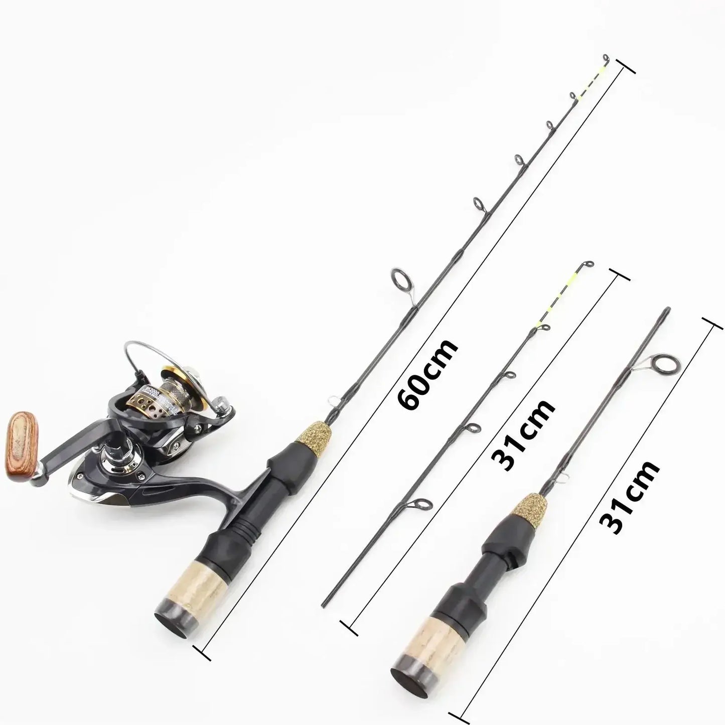 60cm Ice Fishing Rod With Reel Portable Light Folded Pole Carbon Fiber River Shrimp Fishing Pole Winter Fishing Tackle Set.