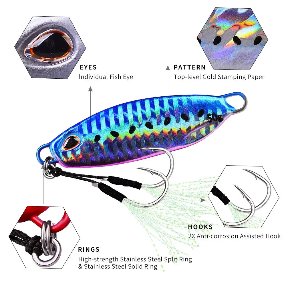 Big Jig Fishing Lure Weights 10-50g Fishing Jigs Saltwater Lures Metal Bass Jig Isca Artificial Fake Fish Glitter Holographic.