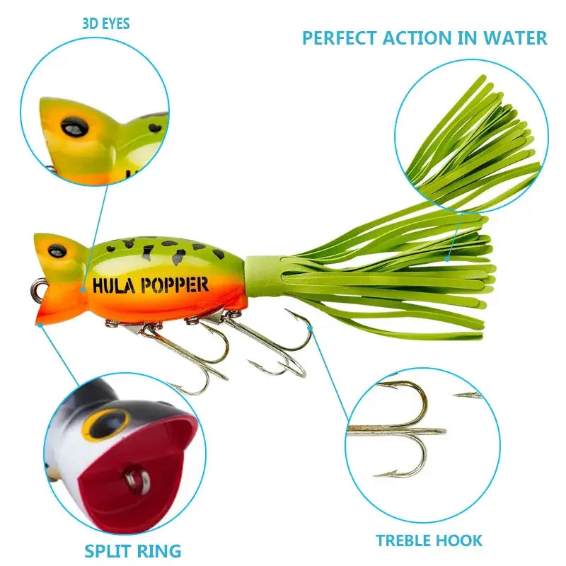 Fishing Lures Topwater Popper Bait, Artificial Wobblers, Plastic Fishing Tackle with Tail Hooks, Reservoir Pond, 5cm, 11g.