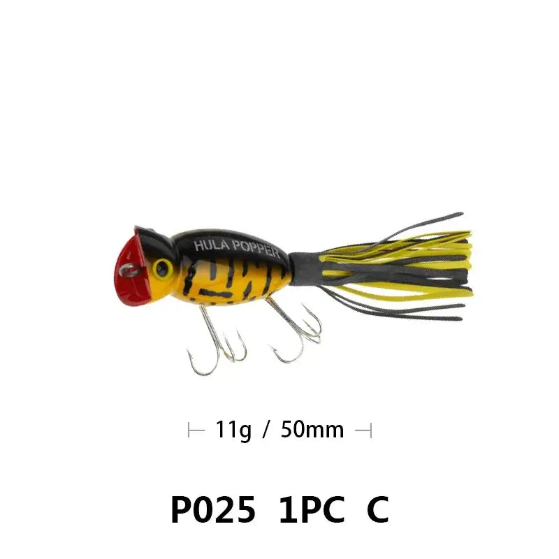Fishing Lures Topwater Popper Bait, Artificial Wobblers, Plastic Fishing Tackle with Tail Hooks, Reservoir Pond, 5cm, 11g.