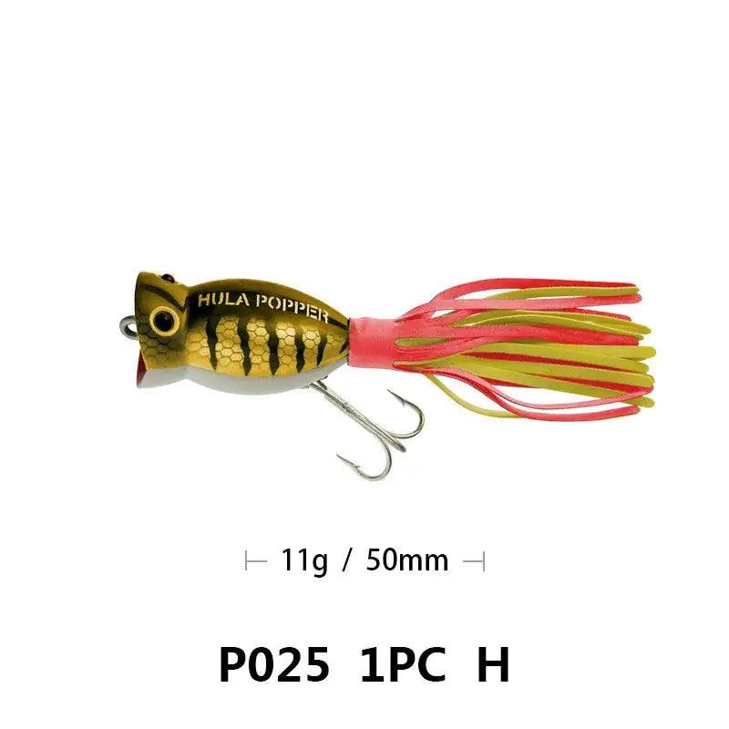 Fishing Lures Topwater Popper Bait, Artificial Wobblers, Plastic Fishing Tackle with Tail Hooks, Reservoir Pond, 5cm, 11g.