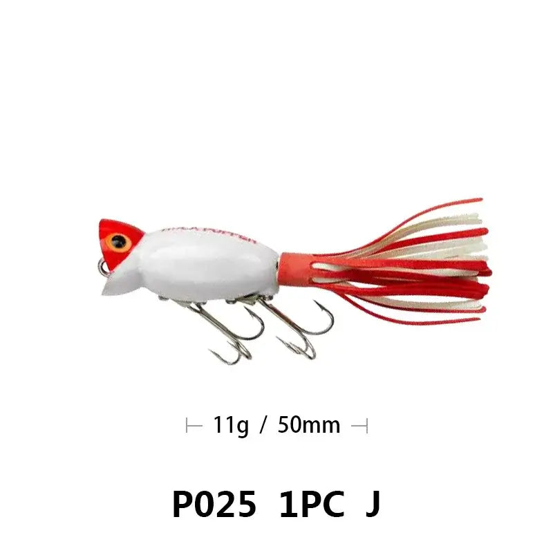 Fishing Lures Topwater Popper Bait, Artificial Wobblers, Plastic Fishing Tackle with Tail Hooks, Reservoir Pond, 5cm, 11g.