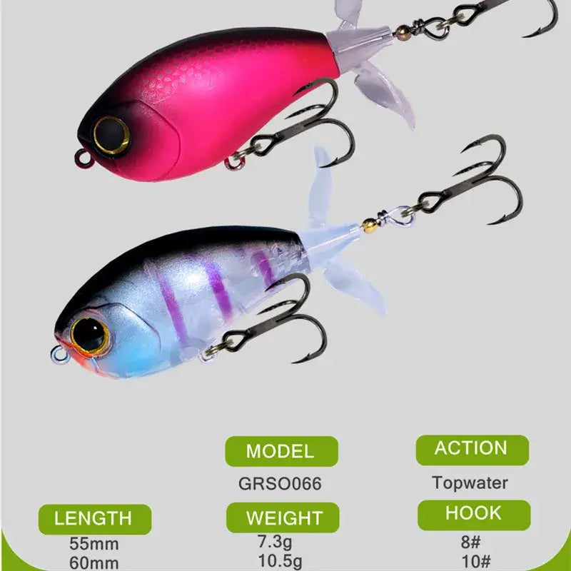GREENSPIDER Topwater Whopper Popper Fishing Lure 7.3g 10.5g Artificial Bait Hard Popper Soft Rotating Tail Fishing Tackle.