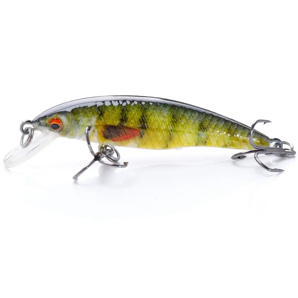VTAVTA Mini Minnow Wobbler floating fishing lure in yellow and green colors, ideal for freshwater and saltwater fishing.