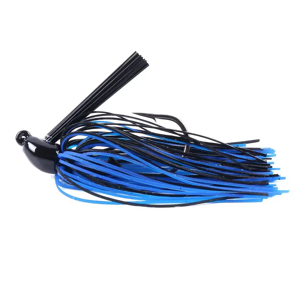 HENJIA 10g spinnerbait buzzbait in black and blue, designed for bass fishing with optimized weight and vibration.