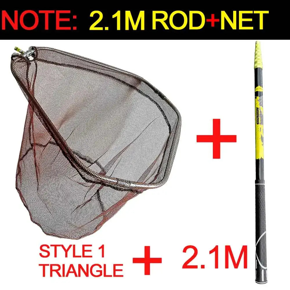 JOSBY 2.1M telescoping fishing net and rod set, lightweight and foldable for easy transport and storage.