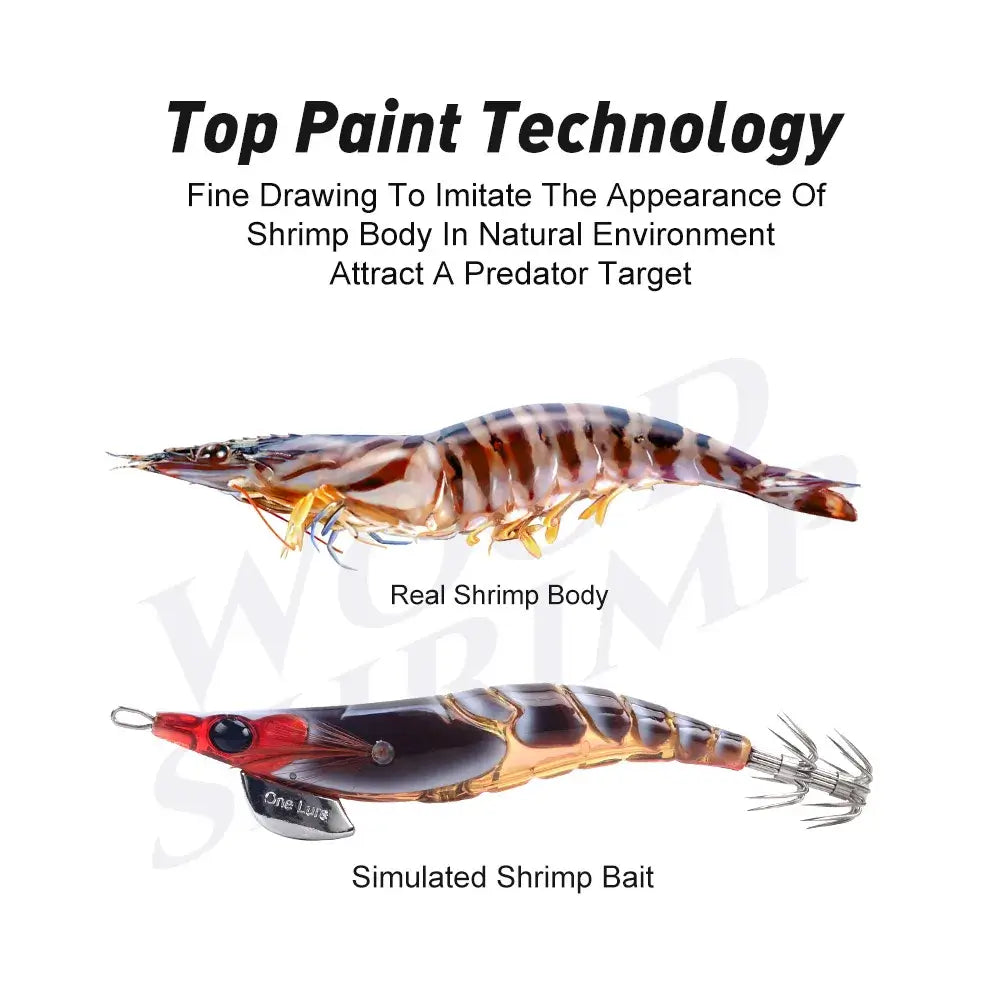 Top paint technology showcasing real shrimp body and simulated shrimp bait for attracting predators in sea fishing.