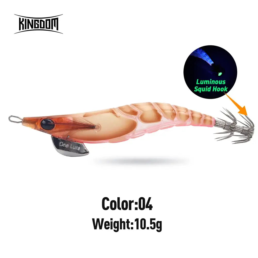 Kingdom Egi Squid Bait 10.5g in color 04, featuring a luminous squid hook for attracting sea creatures.