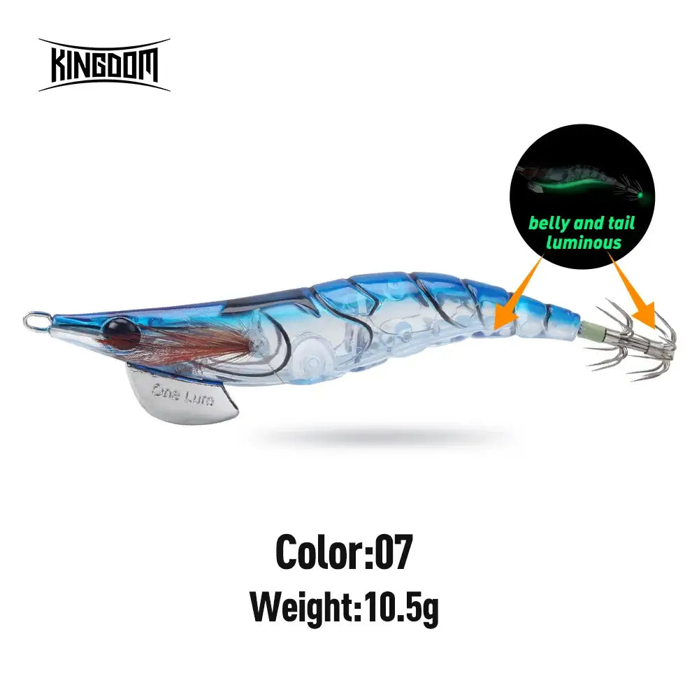 Kingdom Egi Squid Bait 3.0# artificial jigging lure, luminous belly and tail, 10.5g weight, ideal for sea fishing.