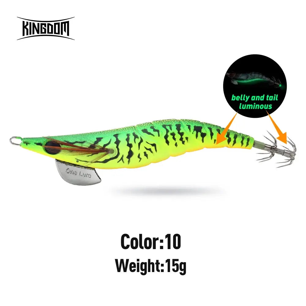 Kingdom Egi Squid Bait 15g, luminous jigging lure for sea fishing, mimics squid for octopus and cuttlefish.