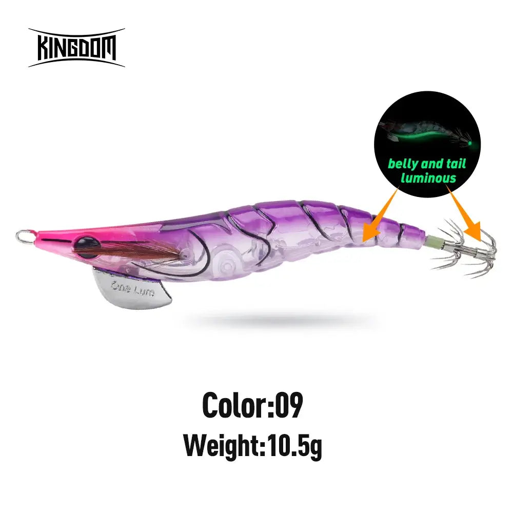 Kingdom Egi Squid Bait, color 09, 10.5g, luminous belly and tail, ideal for sea fishing and attracting cuttlefish.