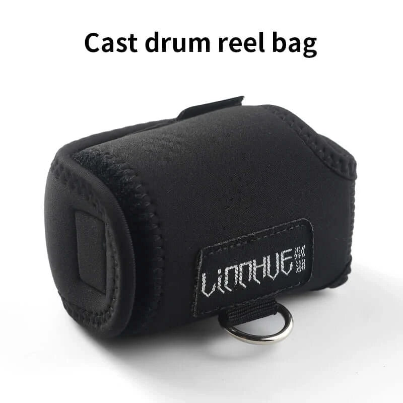 LINNHUE portable waterproof drum reel bag for spinning and baitcasting reels, providing durable protective storage.