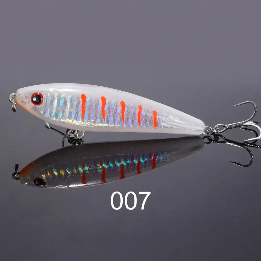 NOEBY 95S Stickbait Wobbler fishing lure 95mm 25g in clear design with red stripes for saltwater fishing.