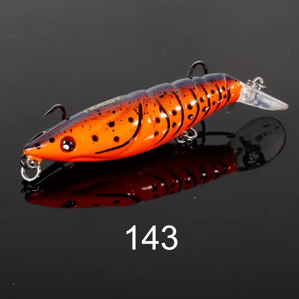 NOEBY artificial shrimp minnow fishing lure in vibrant orange design, 60mm and 7g, ideal for attracting pike and sea bass.