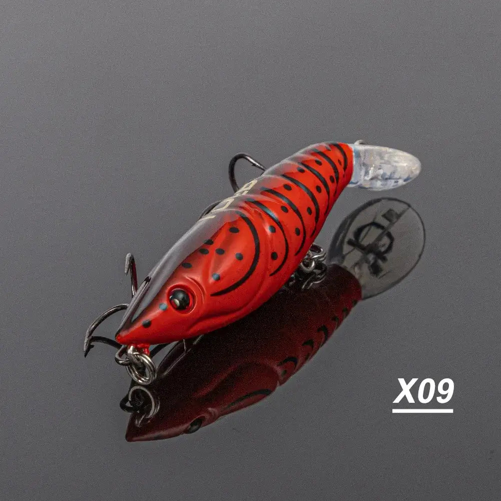 NOEBY artificial shrimp minnow fishing lure in vibrant red, designed for pike and sea bass, floating wobbler, 60mm.
