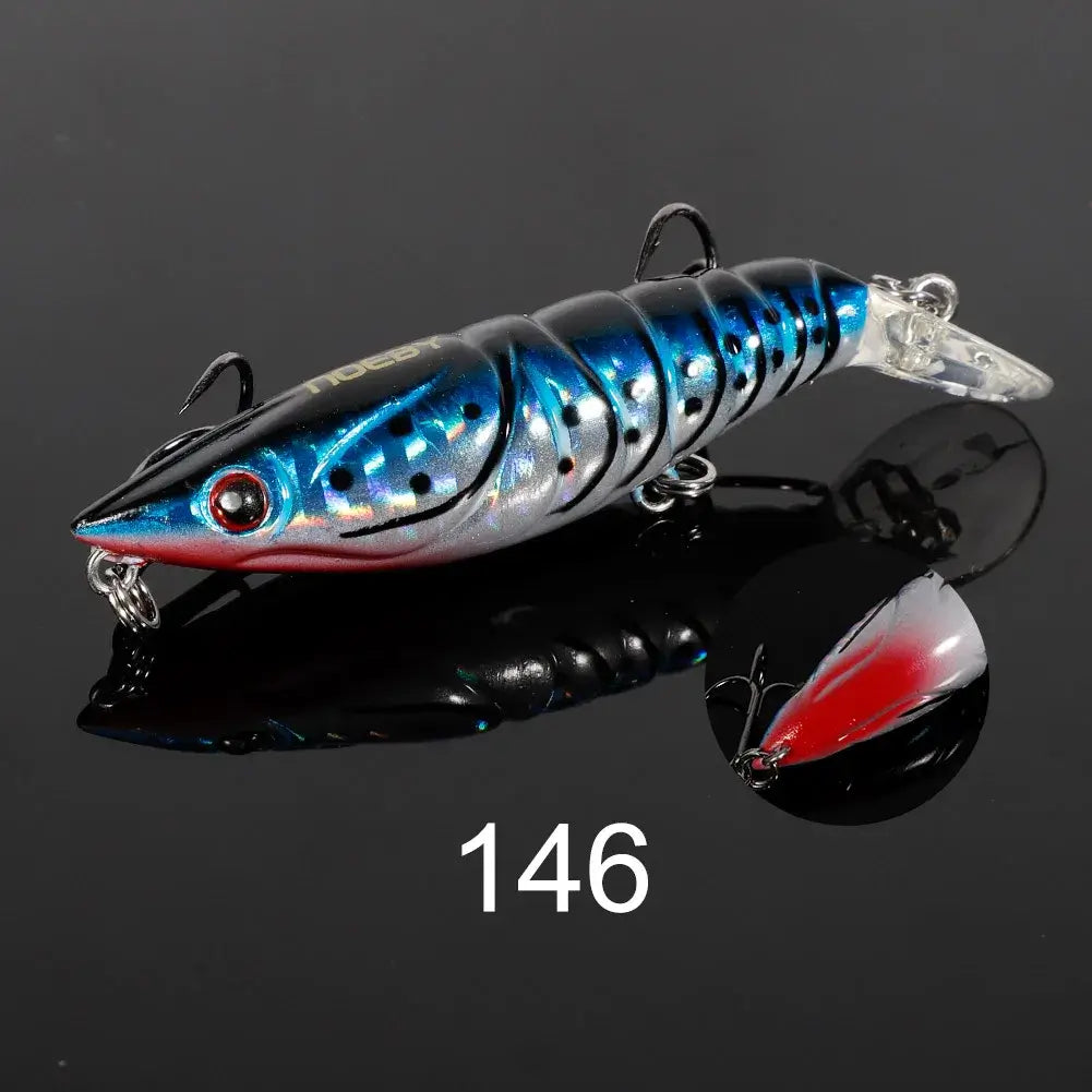 NOEBY shrimp minnow fishing lure in blue and silver, 60mm floating wobbler designed to attract pike and sea bass.