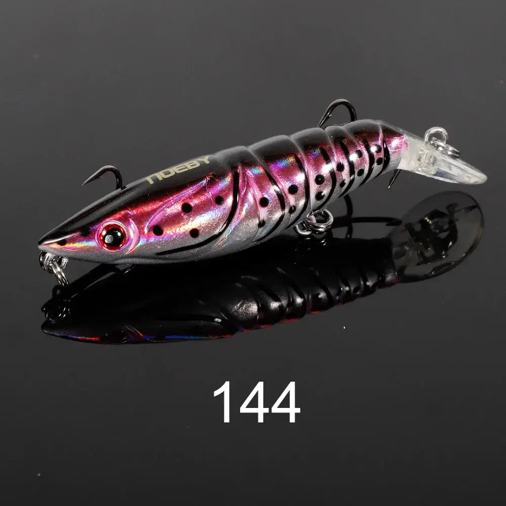 NOEBY artificial shrimp minnow fishing lure in black and pink color, designed for pike and sea bass fishing.