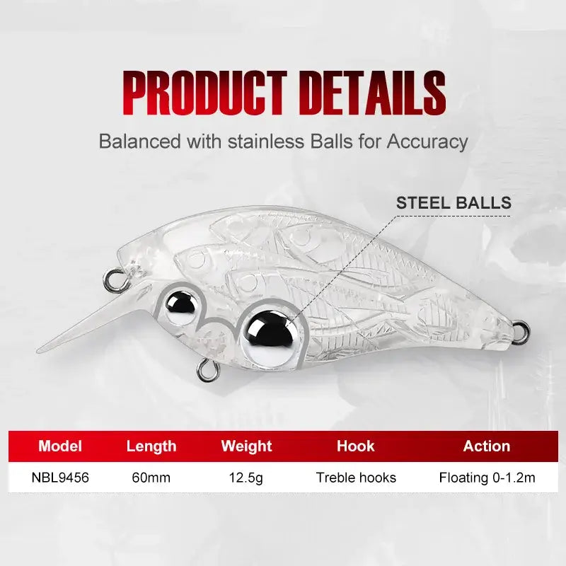 NOEBY-Minnow Fishing Lures, Floating Wobblers, Shallow Diving Crank Baits, Pike Fishing Baits, 60mm, 12.5g - Rods & Lures