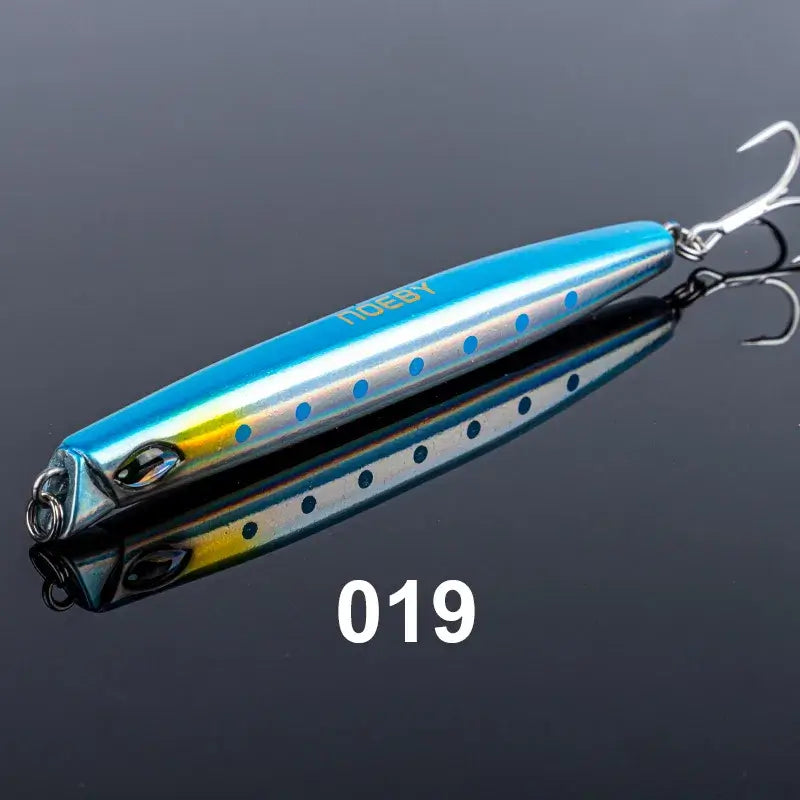 NOEBY sinking pencil lure in blue and silver, ideal for shore and slow jigging fishing.