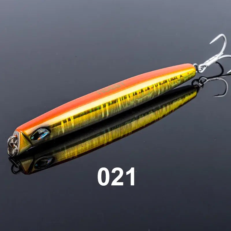 NOEBY Sinking Pencil 110mm lure with vibrant orange and yellow colors for effective sea jigging fishing.