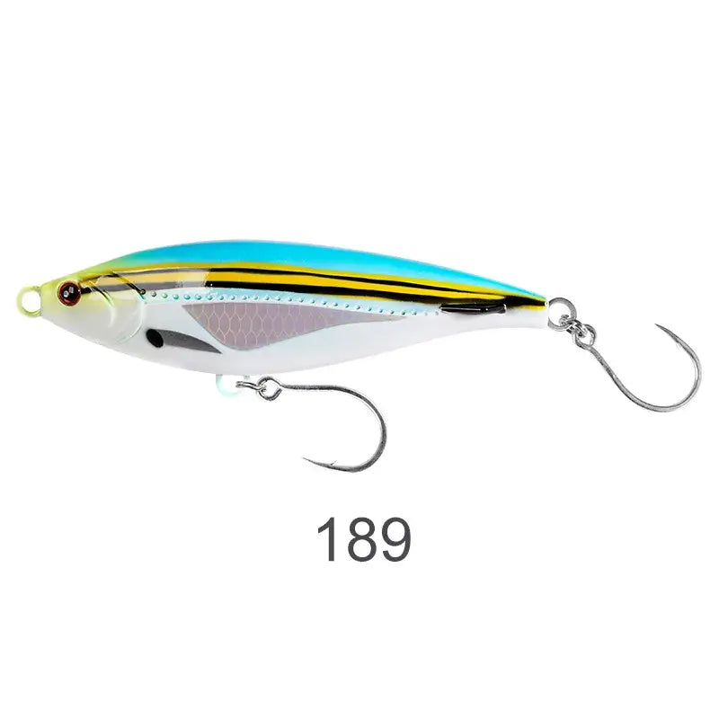 NOEBY Sinking Pencil Fishing Lure 115mm 43g, ideal for sea bass and tuna, featuring sleek design and durable hooks.
