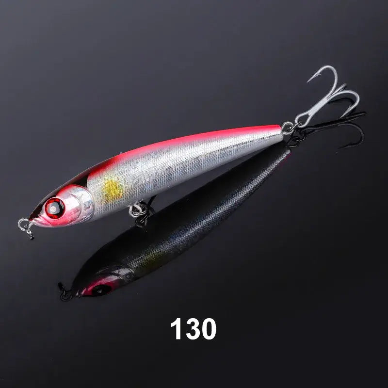 Noeby Sinking Pencil Fishing Lure 130mm with red and silver design, ideal for tuna fishing in offshore waters.