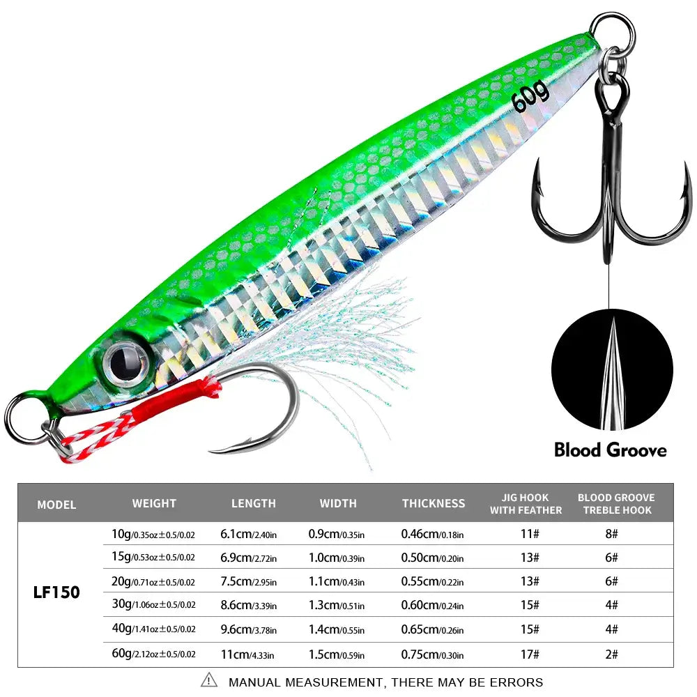 PROBEROS 1pc Metal Jig 10g 15g 20g 30g 40g 60g Durable Bionic Hard Bait with Realistic Design - Perfect Sea Fishing Accessory.