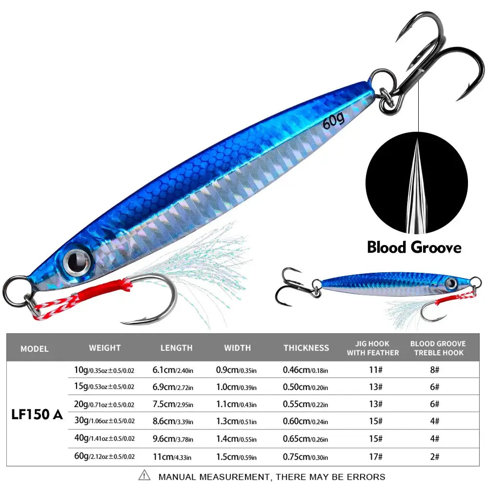 PROBEROS 1pc Metal Jig 10g 15g 20g 30g 40g 60g Durable Bionic Hard Bait with Realistic Design - Perfect Sea Fishing Accessory.