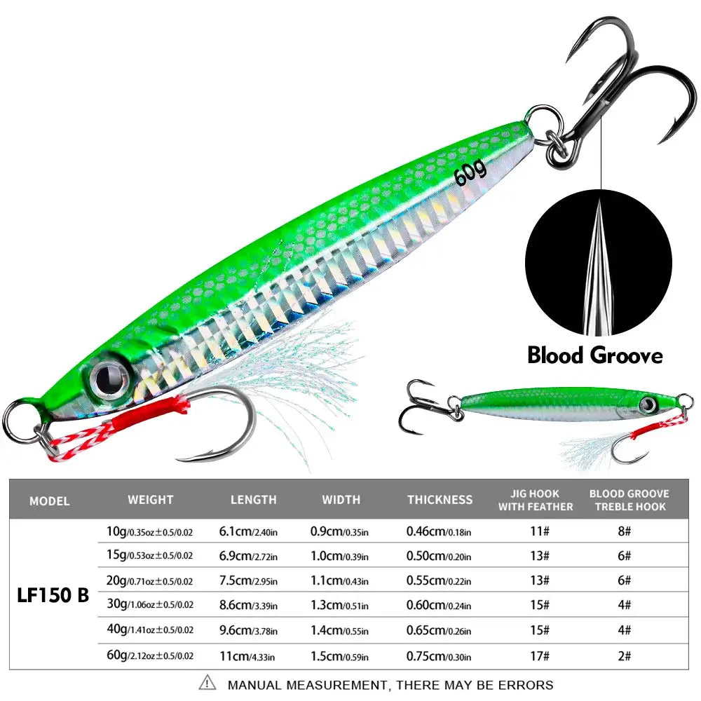 PROBEROS 1pc Metal Jig 10g 15g 20g 30g 40g 60g Durable Bionic Hard Bait with Realistic Design - Perfect Sea Fishing Accessory.