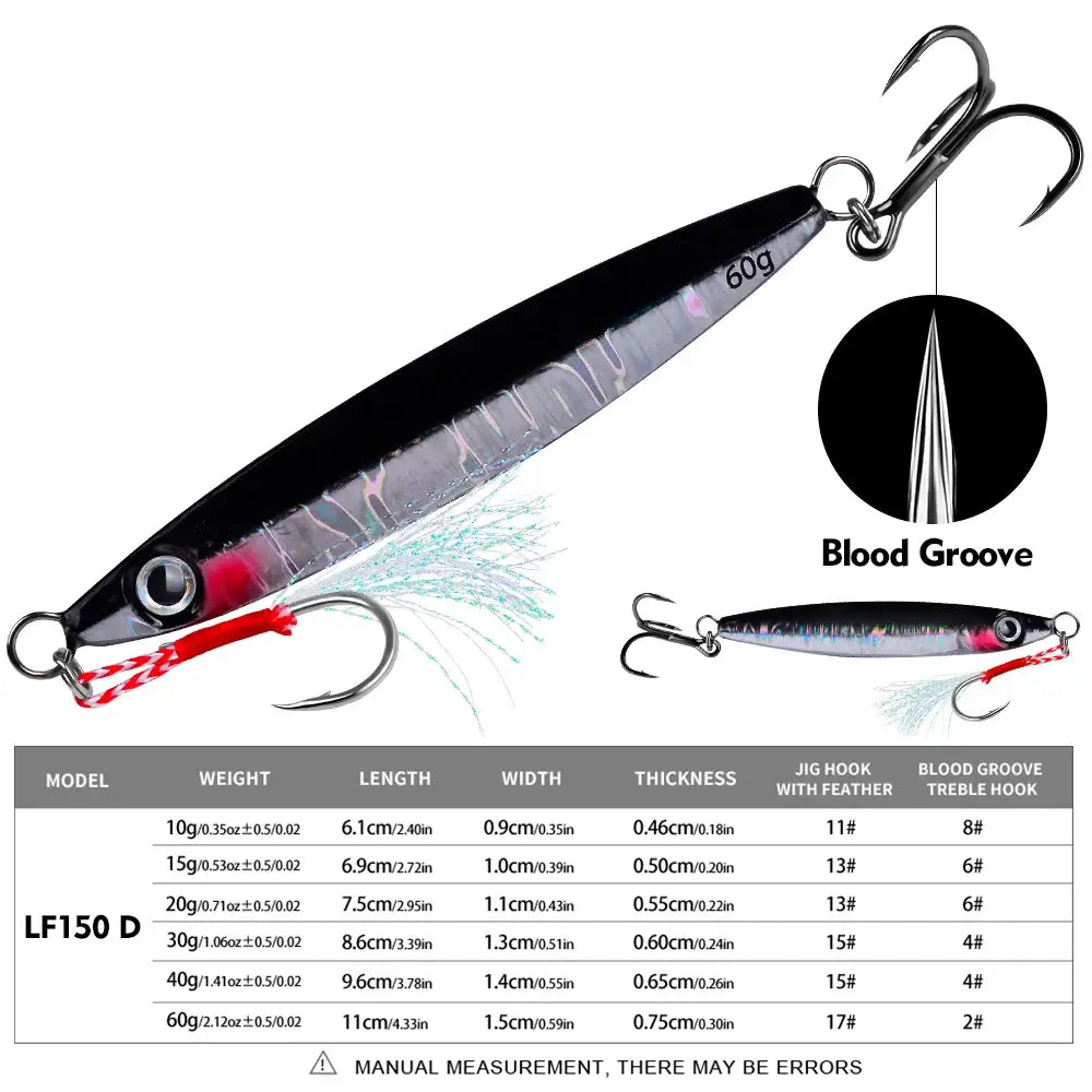 PROBEROS 1pc Metal Jig 10g 15g 20g 30g 40g 60g Durable Bionic Hard Bait with Realistic Design - Perfect Sea Fishing Accessory.