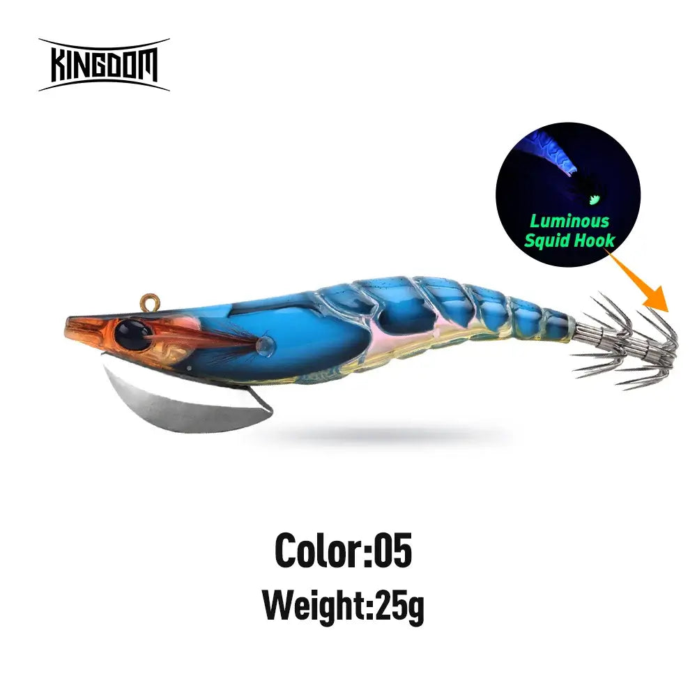 Kingdom Egi Squid Bait 25g, blue luminous jigging lure, perfect for sea fishing and attracting octopus and cuttlefish.