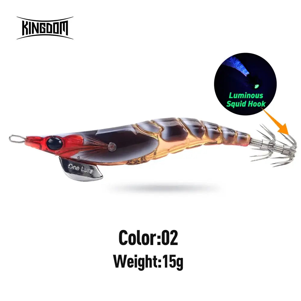 Kingdom Egi Squid Bait 3.0# 15g luminous jigging lure for sea fishing, ideal for attracting octopus and cuttlefish.