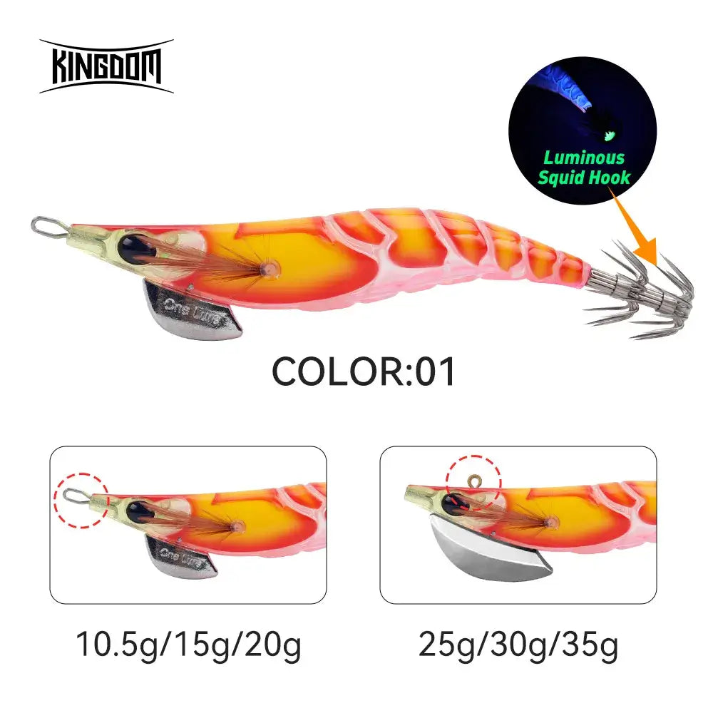 Kingdom Egi Squid Bait 3.0# 15g luminous artificial jigging lure for sea fishing; designed for octopus and cuttlefish.
