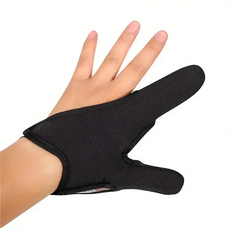 Black two-finger fishing gloves showcasing anti-slip design for anglers and outdoor activities.