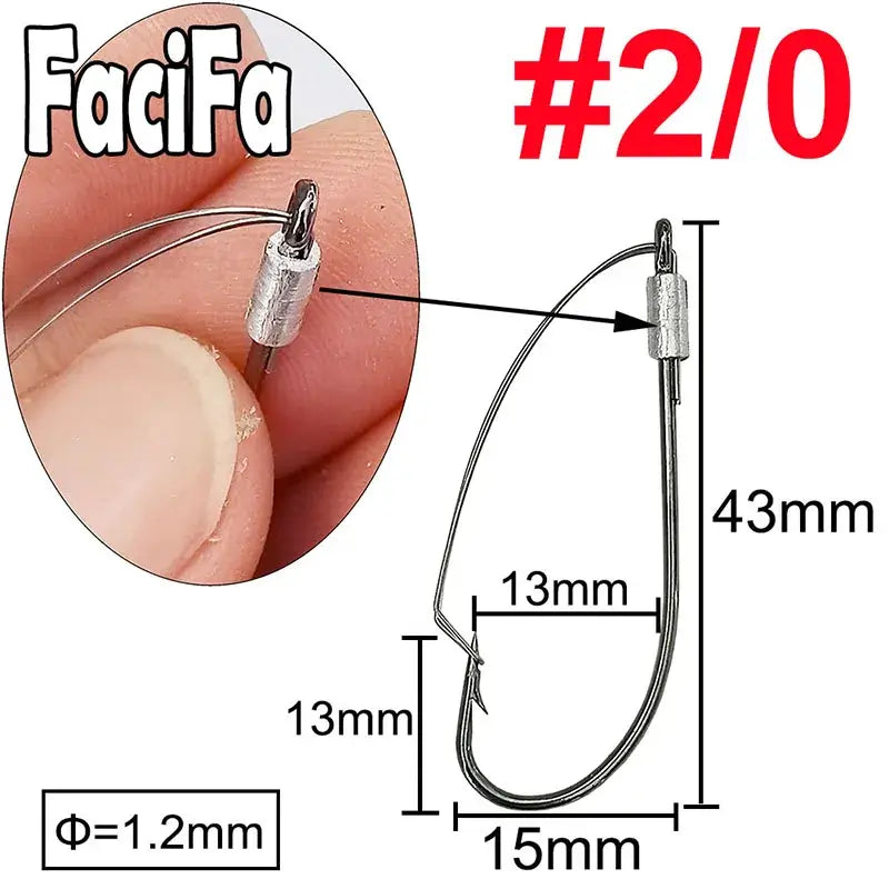 #2/0 fishing hook displayed with measurements; designed for precision angling and durability.