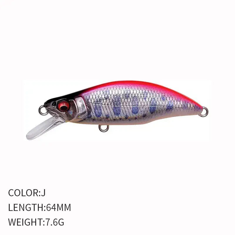 Sinking Minnow Flat Fishing Lure, Crankbait, Trout Crank, Artificial Hard Bait, Freshwater Tackle, China, 64mm, 7.6g.