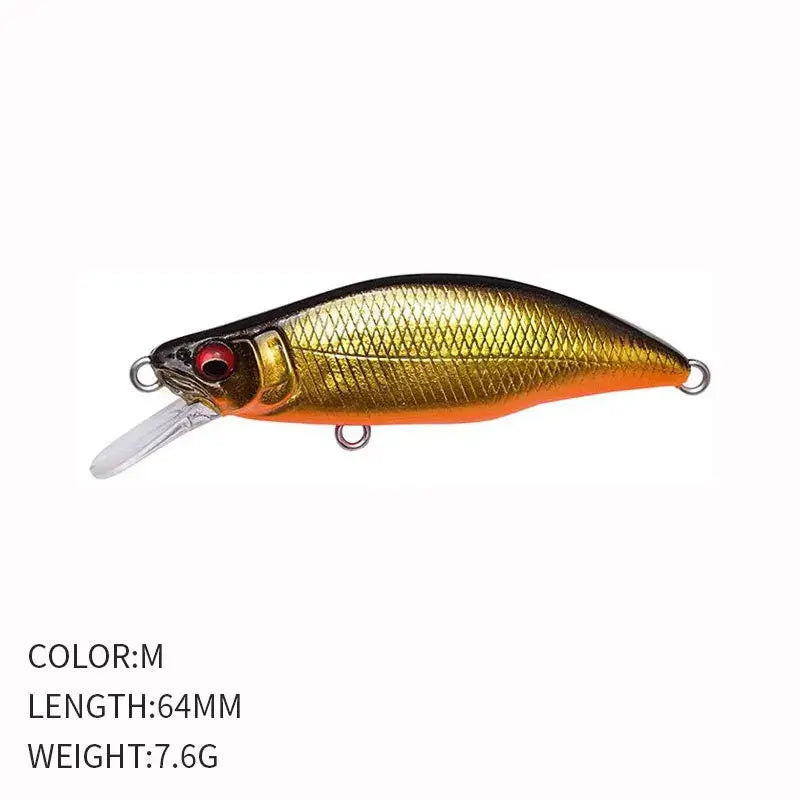 Sinking Minnow Flat Fishing Lure, Crankbait, Trout Crank, Artificial Hard Bait, Freshwater Tackle, China, 64mm, 7.6g.