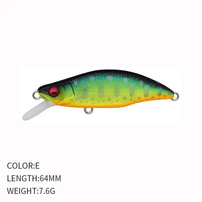Sinking Minnow Flat Fishing Lure, Crankbait, Trout Crank, Artificial Hard Bait, Freshwater Tackle, China, 64mm, 7.6g.