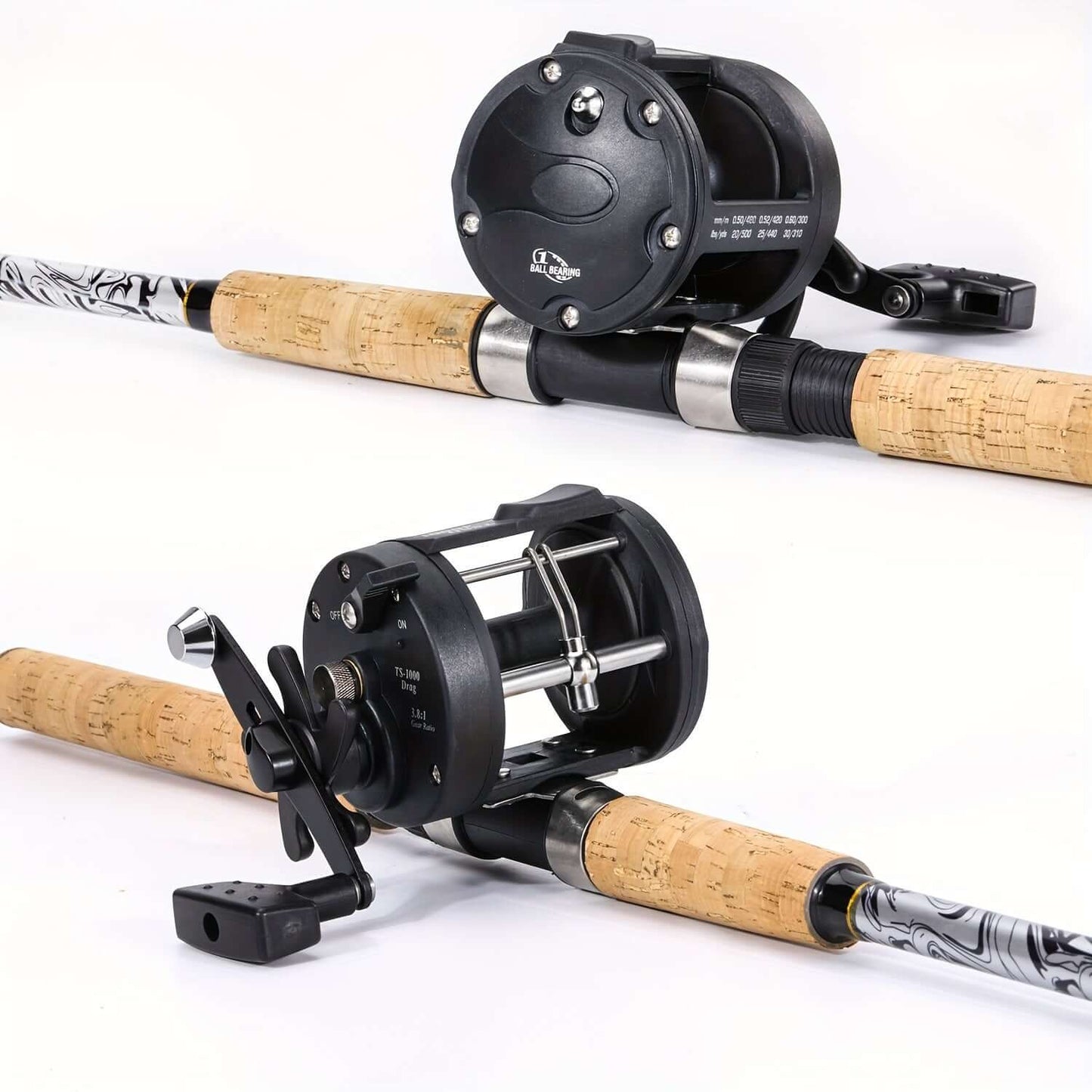 Sougayilang Fiberglass Fishing Pole Conventional Reel Combo With Durable P-Cork Rod Handle, High-density Carbon Fiber Reinforced With Fiberglass Composite For Catfish Salmon And Steelhead.
